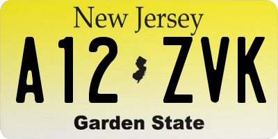 NJ license plate A12ZVK