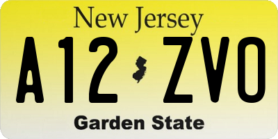 NJ license plate A12ZVO