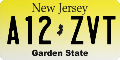 NJ license plate A12ZVT