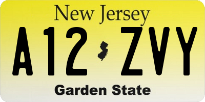 NJ license plate A12ZVY