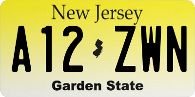 NJ license plate A12ZWN