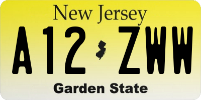 NJ license plate A12ZWW