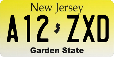 NJ license plate A12ZXD