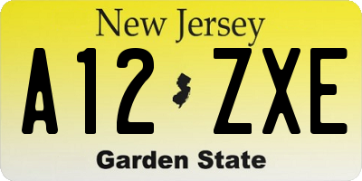 NJ license plate A12ZXE