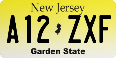 NJ license plate A12ZXF