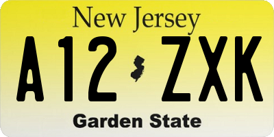 NJ license plate A12ZXK
