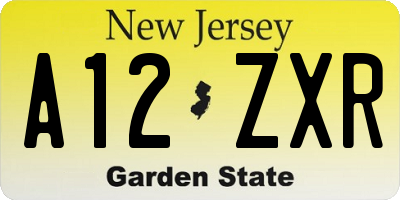 NJ license plate A12ZXR