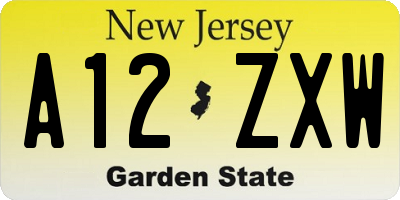 NJ license plate A12ZXW