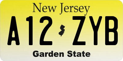 NJ license plate A12ZYB