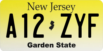 NJ license plate A12ZYF