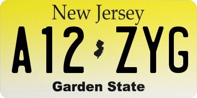 NJ license plate A12ZYG