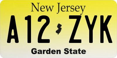 NJ license plate A12ZYK