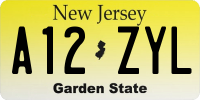 NJ license plate A12ZYL