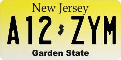 NJ license plate A12ZYM