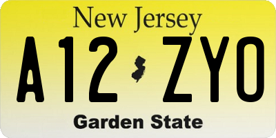 NJ license plate A12ZYO