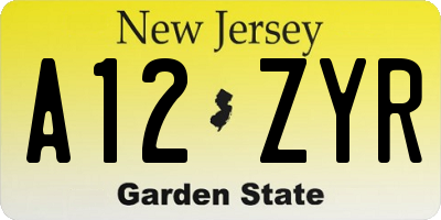 NJ license plate A12ZYR