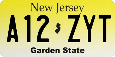 NJ license plate A12ZYT