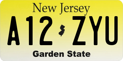 NJ license plate A12ZYU