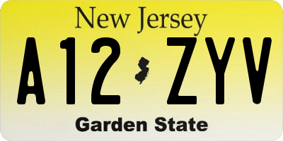 NJ license plate A12ZYV
