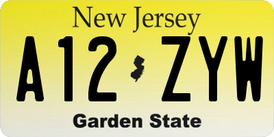 NJ license plate A12ZYW