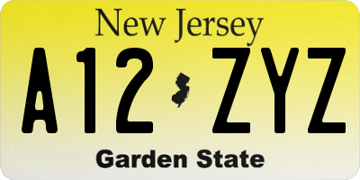 NJ license plate A12ZYZ