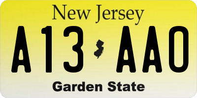 NJ license plate A13AAO