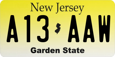 NJ license plate A13AAW