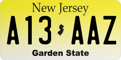 NJ license plate A13AAZ