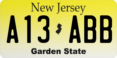 NJ license plate A13ABB