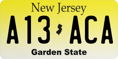 NJ license plate A13ACA