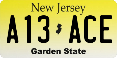 NJ license plate A13ACE