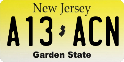 NJ license plate A13ACN