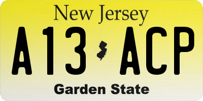 NJ license plate A13ACP