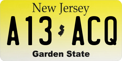 NJ license plate A13ACQ