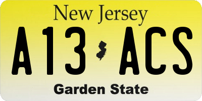 NJ license plate A13ACS