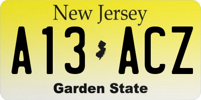 NJ license plate A13ACZ