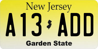 NJ license plate A13ADD