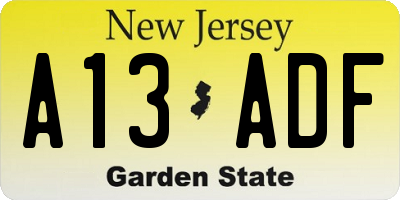 NJ license plate A13ADF