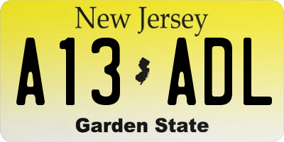 NJ license plate A13ADL