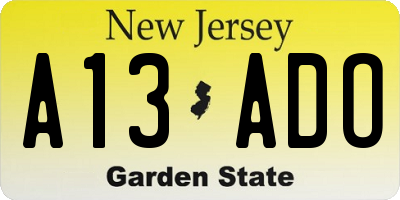 NJ license plate A13ADO