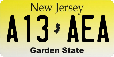 NJ license plate A13AEA
