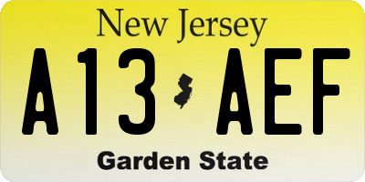 NJ license plate A13AEF