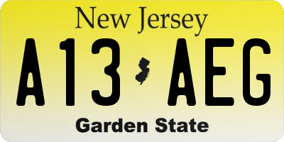 NJ license plate A13AEG