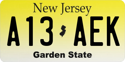 NJ license plate A13AEK
