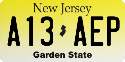NJ license plate A13AEP