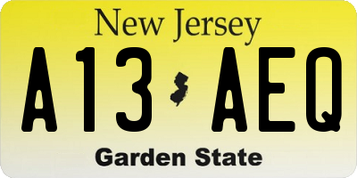 NJ license plate A13AEQ