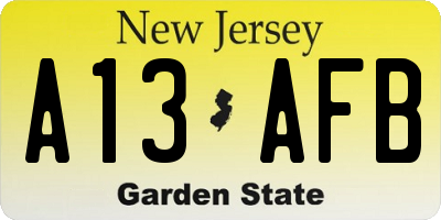 NJ license plate A13AFB