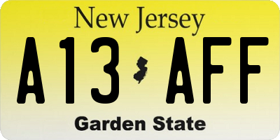 NJ license plate A13AFF