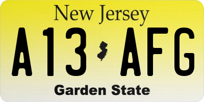 NJ license plate A13AFG