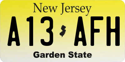 NJ license plate A13AFH
